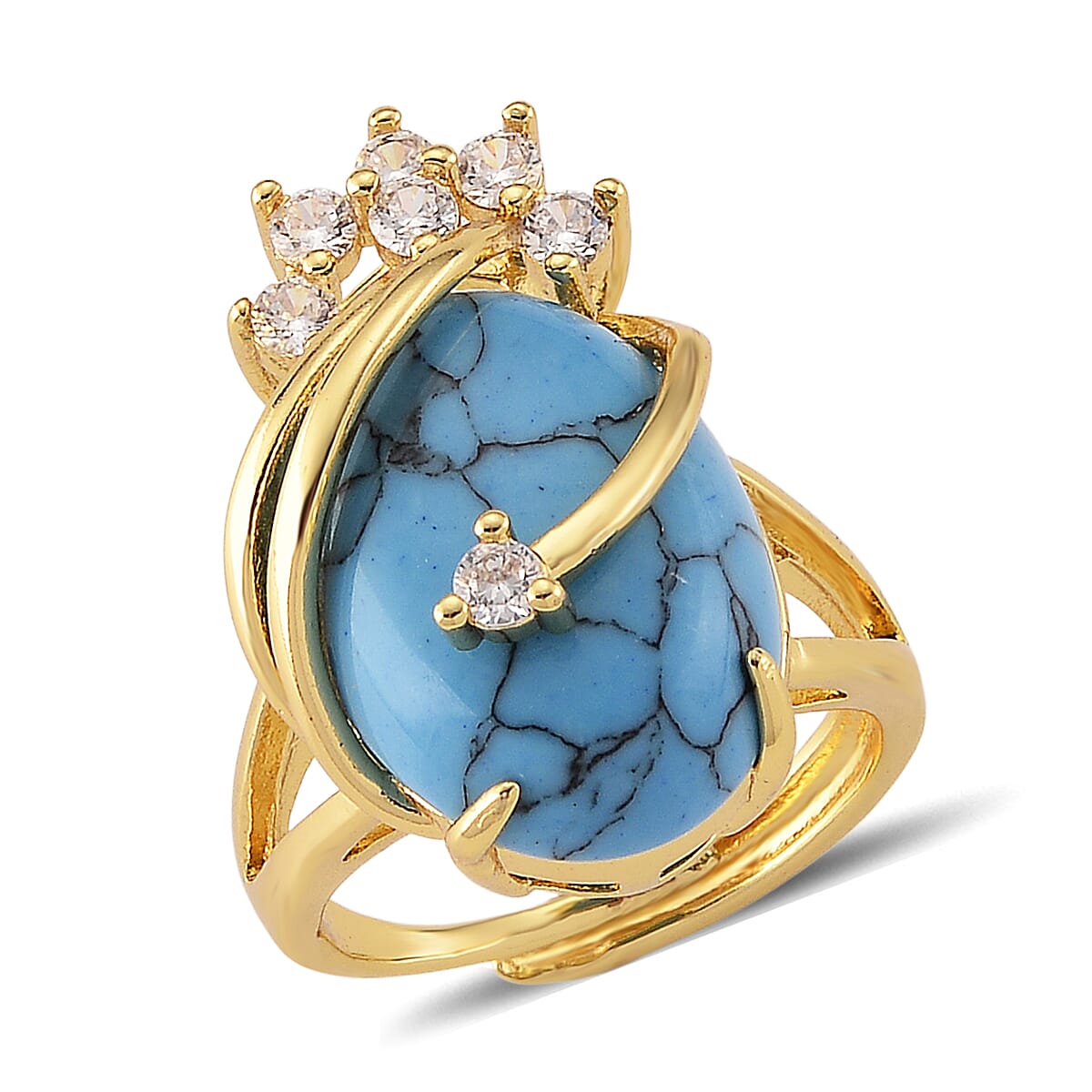 Green Agate, Simulated Diamond Ring (Adjustable) in Goldtone 21.00 ctw