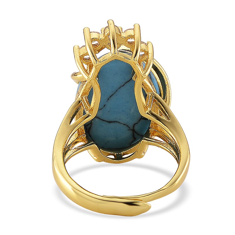 Blue Howlite and Simulated Diamond 21.00 ctw Ring (Adjustable) in Goldtone