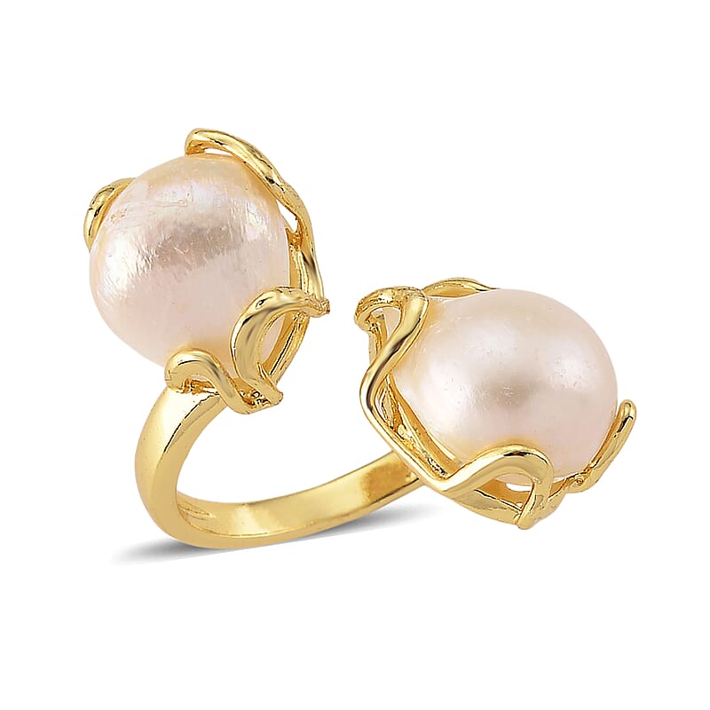 White Freshwater Pearl Ring (Adjustable) in Silvertone
