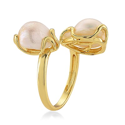 White Freshwater Pearl Ring (Adjustable) in Silvertone