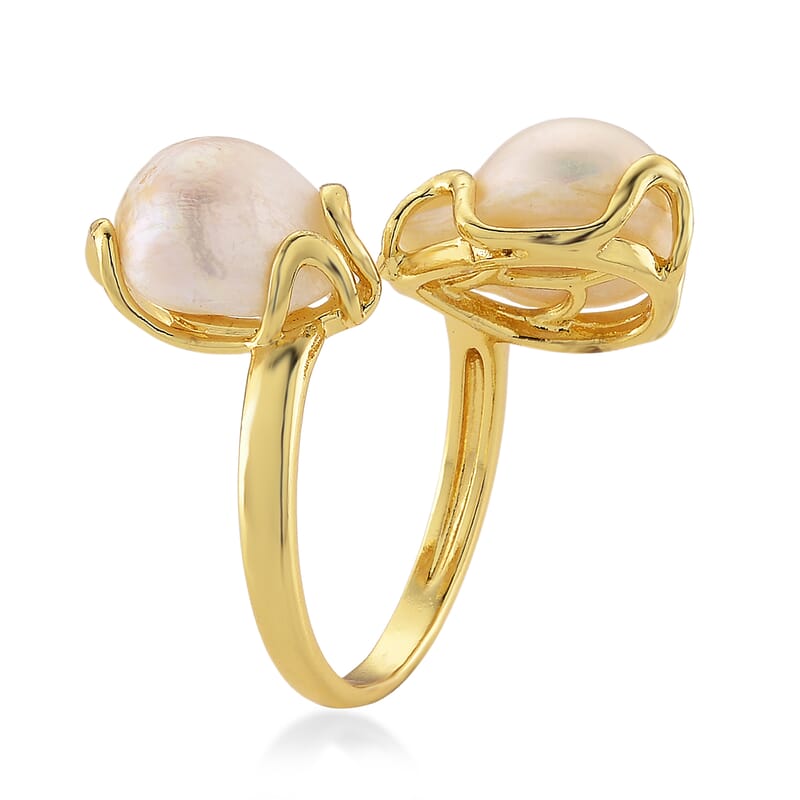 White Freshwater Pearl Ring (Adjustable) in Silvertone