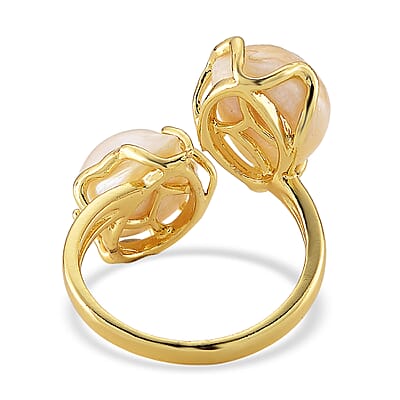 White Freshwater Pearl Ring (Adjustable) in Silvertone
