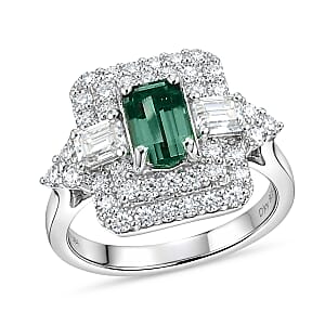 Certified & Appraised D'Joy Premium Arquiana Mint Tourmaline and Moissanite 2.02 ctw Ring in Rhodium Over Sterling Silver (Size 6.0)