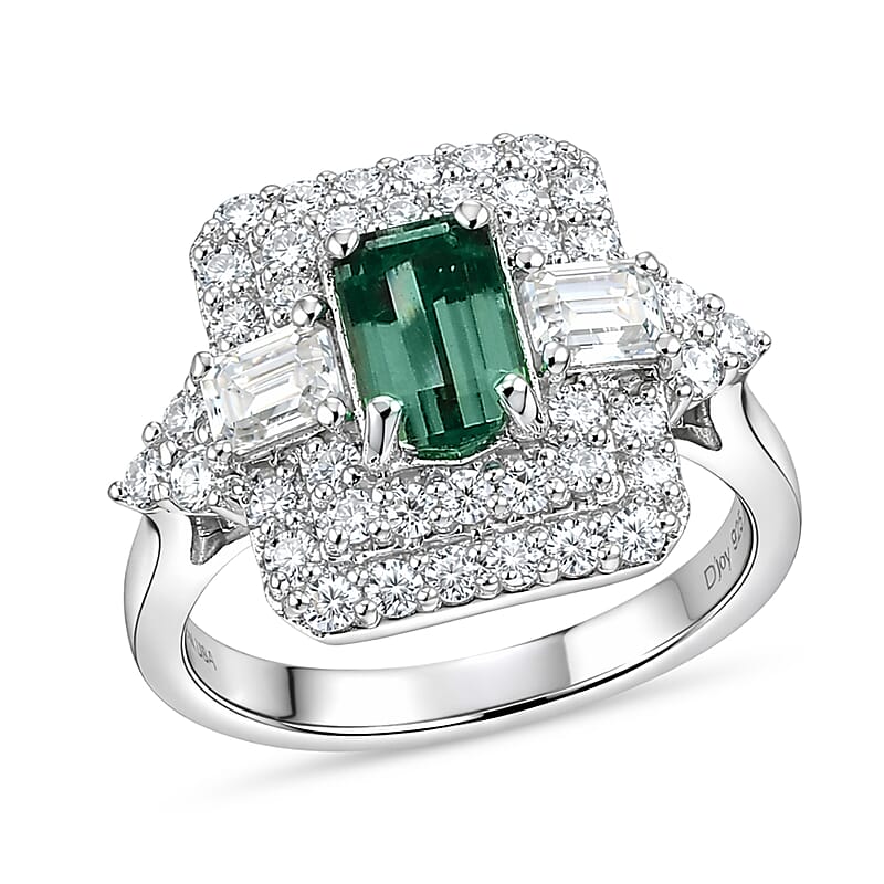 Certified & Appraised D'Joy Premium Arquiana Mint Tourmaline and Moissanite 2.02 ctw Ring in Rhodium Over Sterling Silver (Size 6.0)