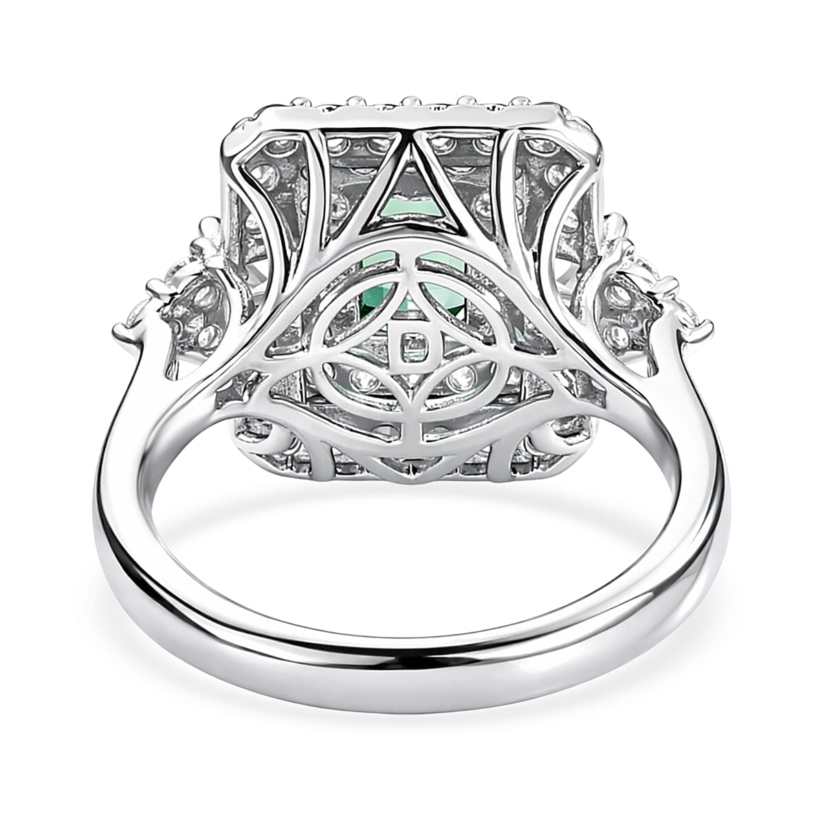 Certified & Appraised D'Joy Premium Arquiana Mint Tourmaline and Moissanite 2.02 ctw Ring in Rhodium Over Sterling Silver (Size 6.0) image number 4