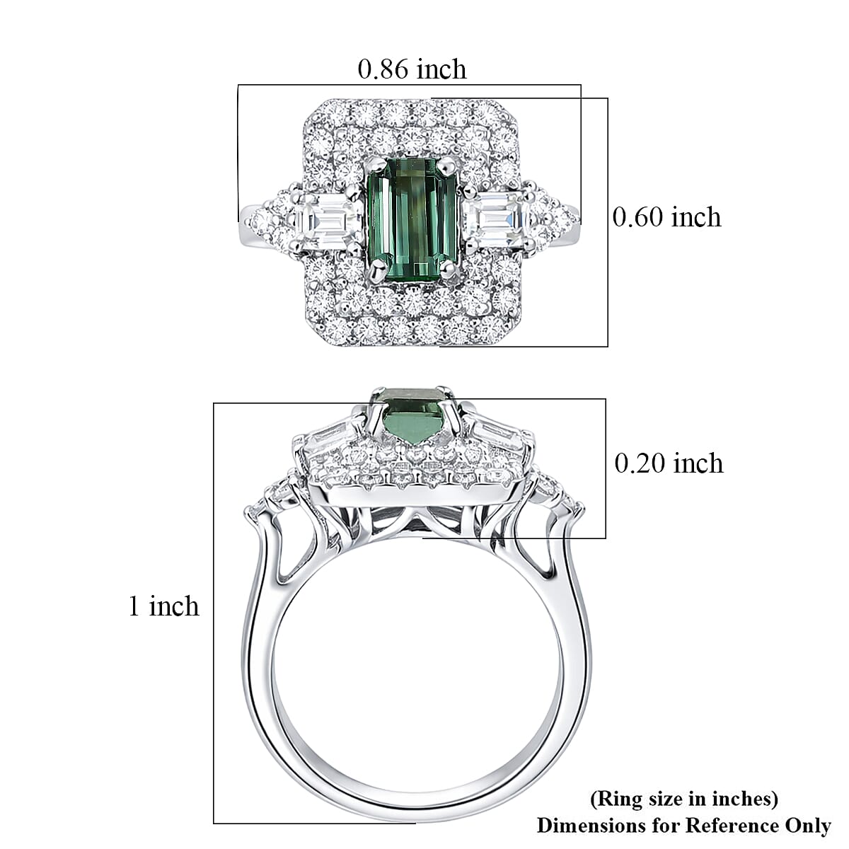 Certified & Appraised D'Joy Premium Arquiana Mint Tourmaline and Moissanite 2.02 ctw Ring in Rhodium Over Sterling Silver (Size 6.0) image number 5