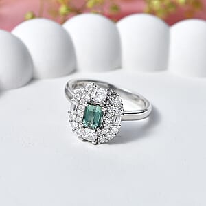 Certified & Appraised D'Joy Premium Arquiana Mint Tourmaline and Moissanite 1.29 ctw Ring in Rhodium Over Sterling Silver (Size 6.0)