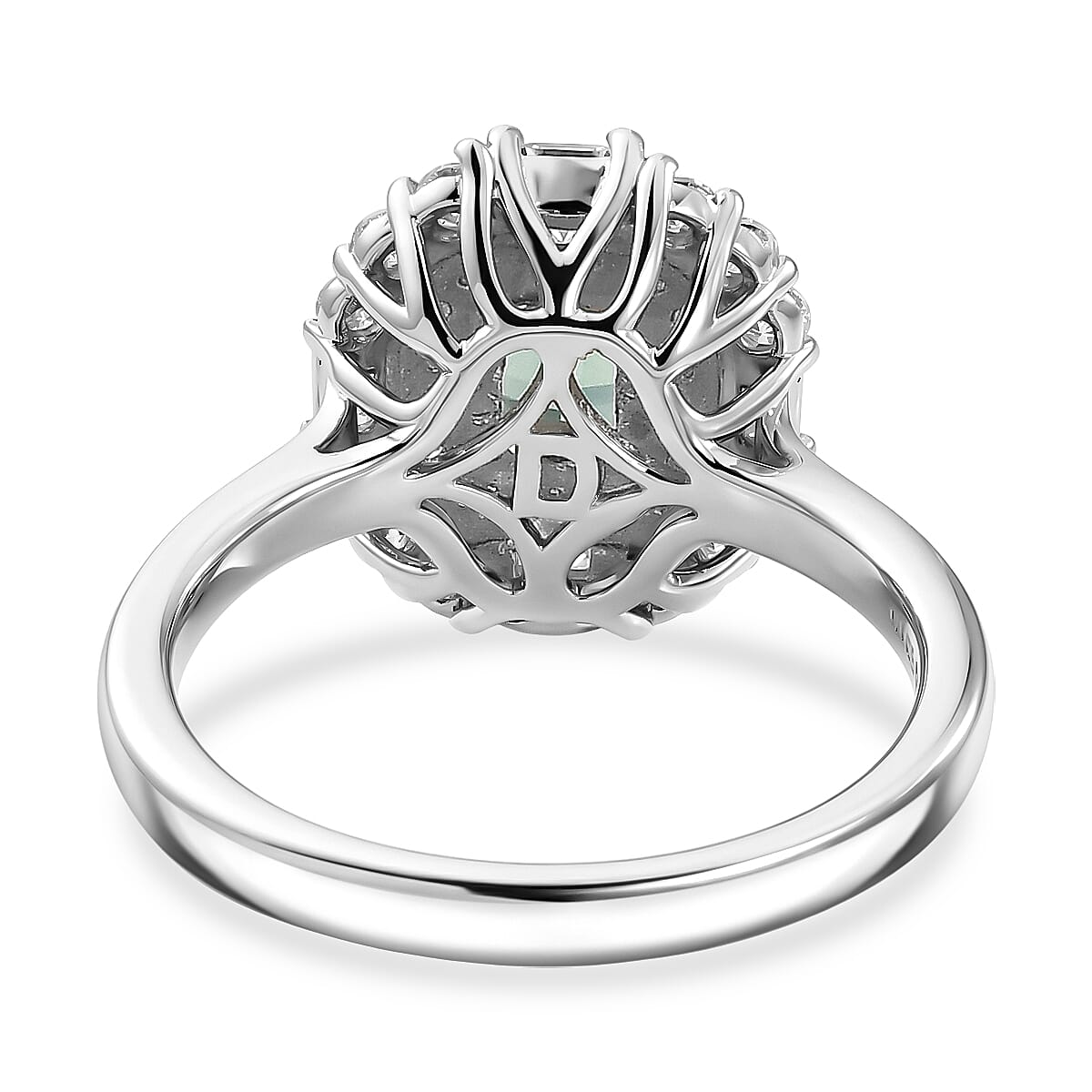 Certified & Appraised D'Joy Premium Arquiana Mint Tourmaline, Moissanite Ring in Rhodium Over Sterling Silver (Size 6.0) 1.29 ctw