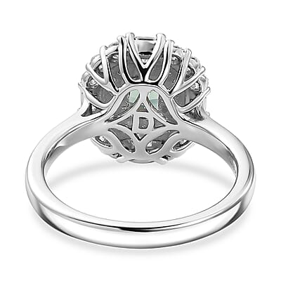 Certified & Appraised D'Joy Premium Arquiana Mint Tourmaline, Moissanite Ring in Rhodium Over Sterling Silver (Size 6.0) 1.29 ctw