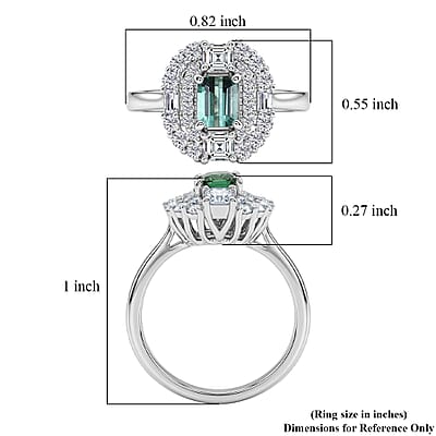 Certified & Appraised D'Joy Premium Arquiana Mint Tourmaline, Moissanite Ring in Rhodium Over Sterling Silver (Size 6.0) 1.29 ctw