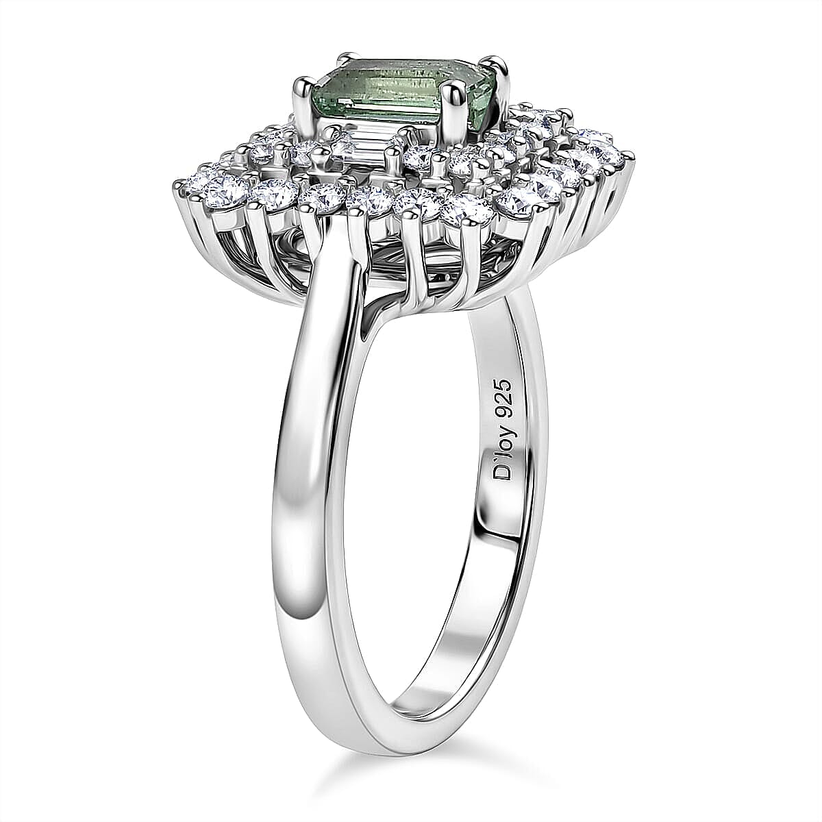 Certified & Appraised D'Joy Premium Arquiana Mint Tourmaline and Moissanite 1.37 ctw Ring in Rhodium Over Sterling Silver (Size 6.0) image number 3