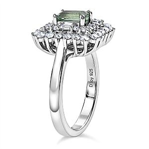 Certified & Appraised D'Joy Premium Arquiana Mint Tourmaline and Moissanite 1.37 ctw Ring in Rhodium Over Sterling Silver (Size 6.0)