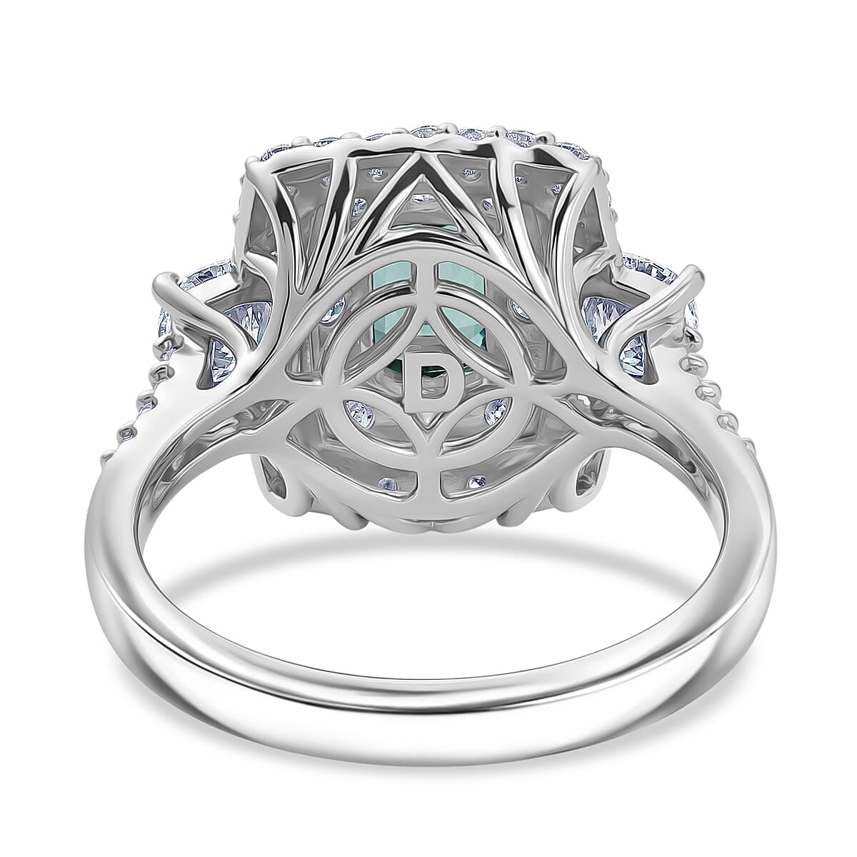 Certified & Appraised D'Joy Premium Arquiana Mint Tourmaline, Moissanite Ring in Rhodium Over Sterling Silver (Size 7.0) 2.02 ctw image number 4