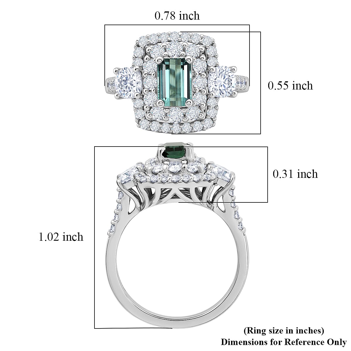 Certified & Appraised D'Joy Premium Arquiana Mint Tourmaline, Moissanite Ring in Rhodium Over Sterling Silver (Size 7.0) 2.02 ctw image number 5