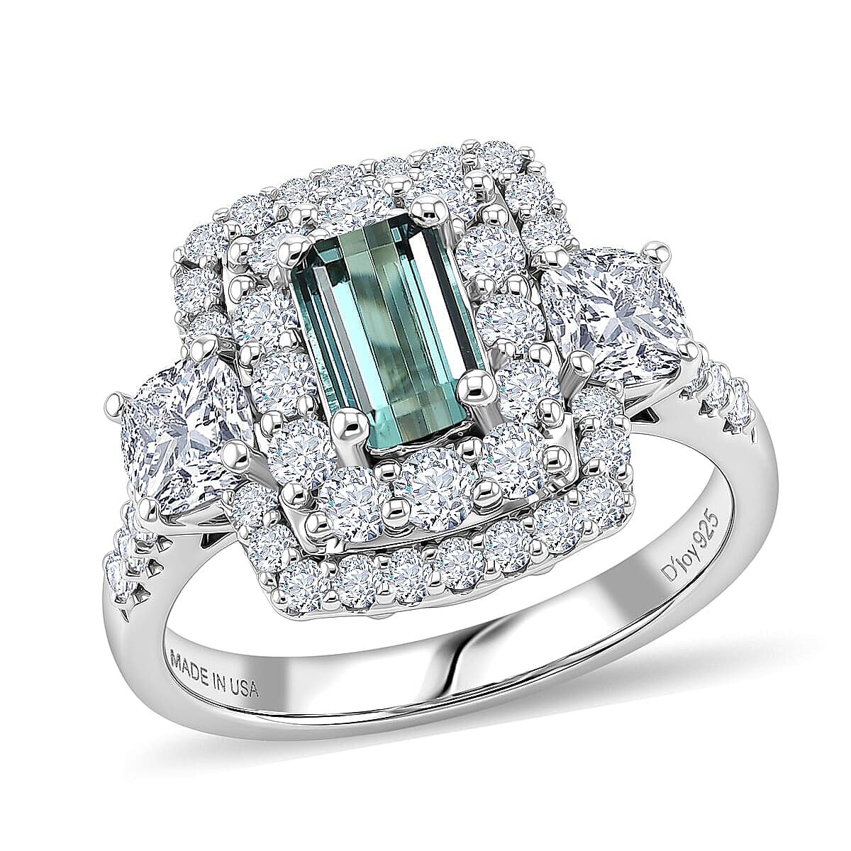 Certified & Appraised D'Joy Premium Arquiana Mint Tourmaline and Moissanite 2.02 ctw Ring in Rhodium Over Sterling Silver (Size 7.0)