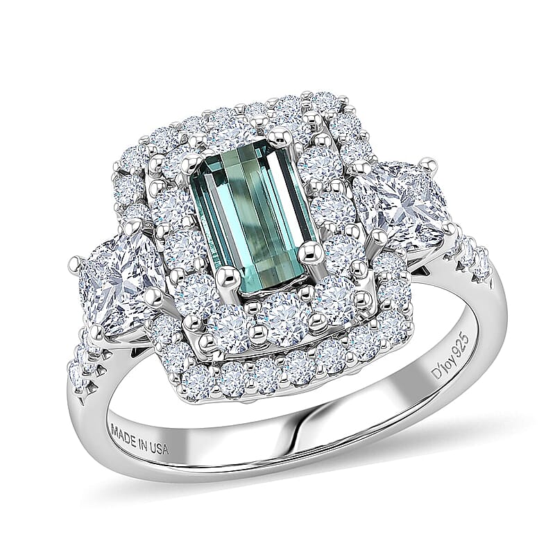 Certified & Appraised D'Joy Premium Arquiana Mint Tourmaline and Moissanite 2.02 ctw Ring in Rhodium Over Sterling Silver (Size 7.0)