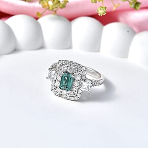 Certified & Appraised D'Joy Premium Arquiana Mint Tourmaline and Moissanite 2.02 ctw Ring in Rhodium Over Sterling Silver (Size 7.0)