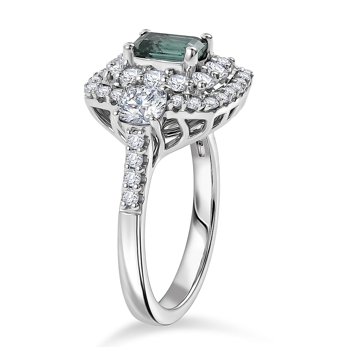 Certified & Appraised D'Joy Premium Arquiana Mint Tourmaline and Moissanite 2.02 ctw Ring in Rhodium Over Sterling Silver (Size 7.0)