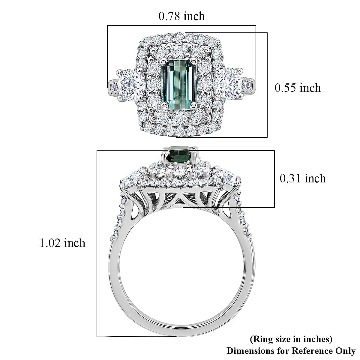 Certified & Appraised D'Joy Premium Arquiana Mint Tourmaline and Moissanite 2.02 ctw Ring in Rhodium Over Sterling Silver (Size 7.0) image number 5