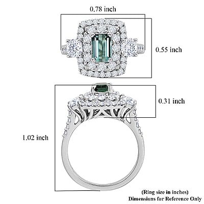 Certified & Appraised D'Joy Premium Arquiana Mint Tourmaline and Moissanite 2.02 ctw Ring in Rhodium Over Sterling Silver (Size 7.0)