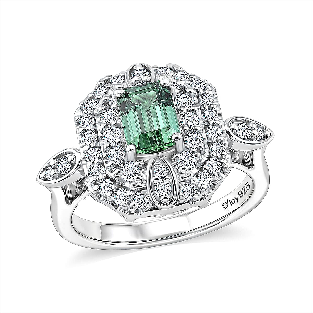 Certified & Appraised D'Joy Premium Arquiana Mint Tourmaline and Moissanite 1.32 ctw Ring in Rhodium Over Sterling Silver (Size 6.0)