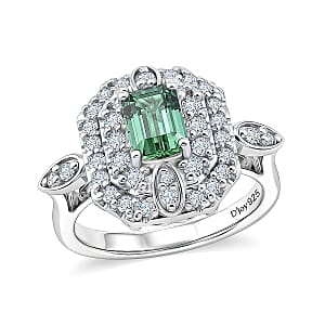 Certified & Appraised D'Joy Premium Arquiana Mint Tourmaline and Moissanite 1.32 ctw Ring in Rhodium Over Sterling Silver (Size 6.0)