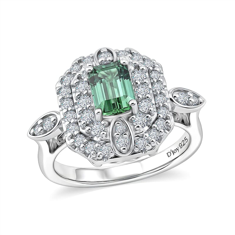 Certified & Appraised D'Joy Premium Arquiana Mint Tourmaline and Moissanite 1.32 ctw Ring in Rhodium Over Sterling Silver (Size 6.0)