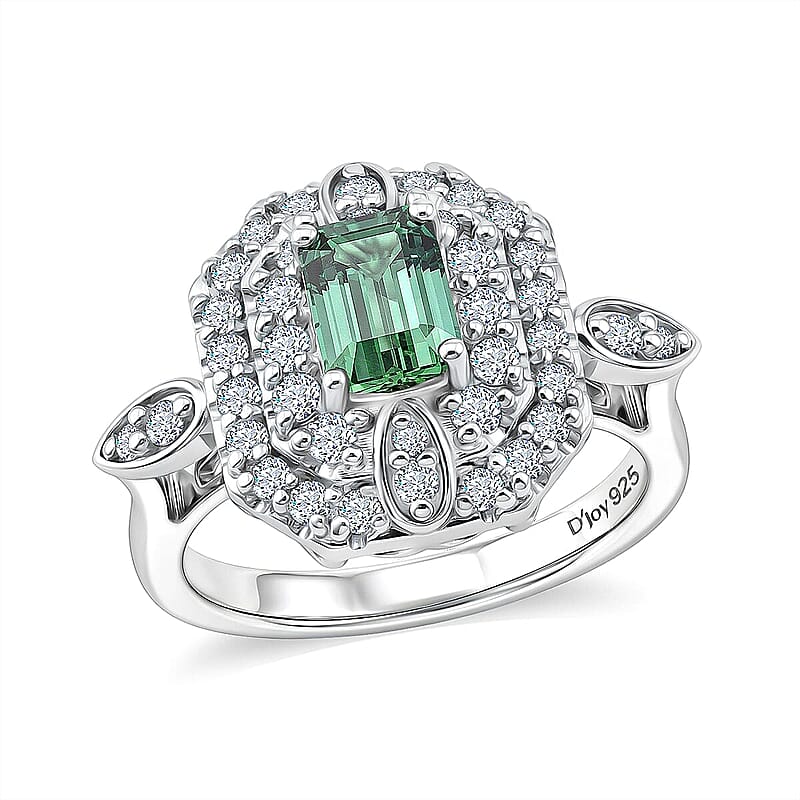 Certified & Appraised D'Joy Premium Arquiana Mint Tourmaline and Moissanite 1.32 ctw Ring in Rhodium Over Sterling Silver (Size 6.0)