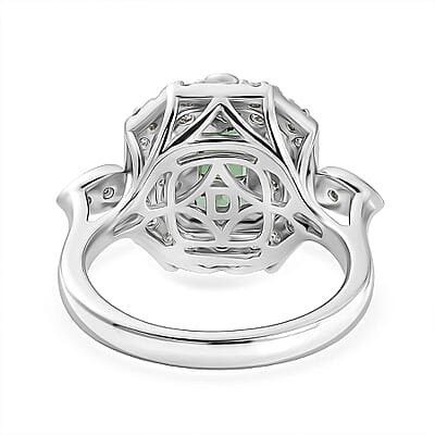 Certified & Appraised D'Joy Premium Arquiana Mint Tourmaline and Moissanite 1.32 ctw Ring in Rhodium Over Sterling Silver (Size 6.0)
