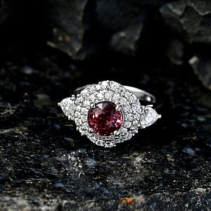 Certified & Appraised D'Joy Premium Raspberry Zircon and Moissanite 3.00 ctw Ring in Rhodium Over Sterling Silver (Size 10.0)