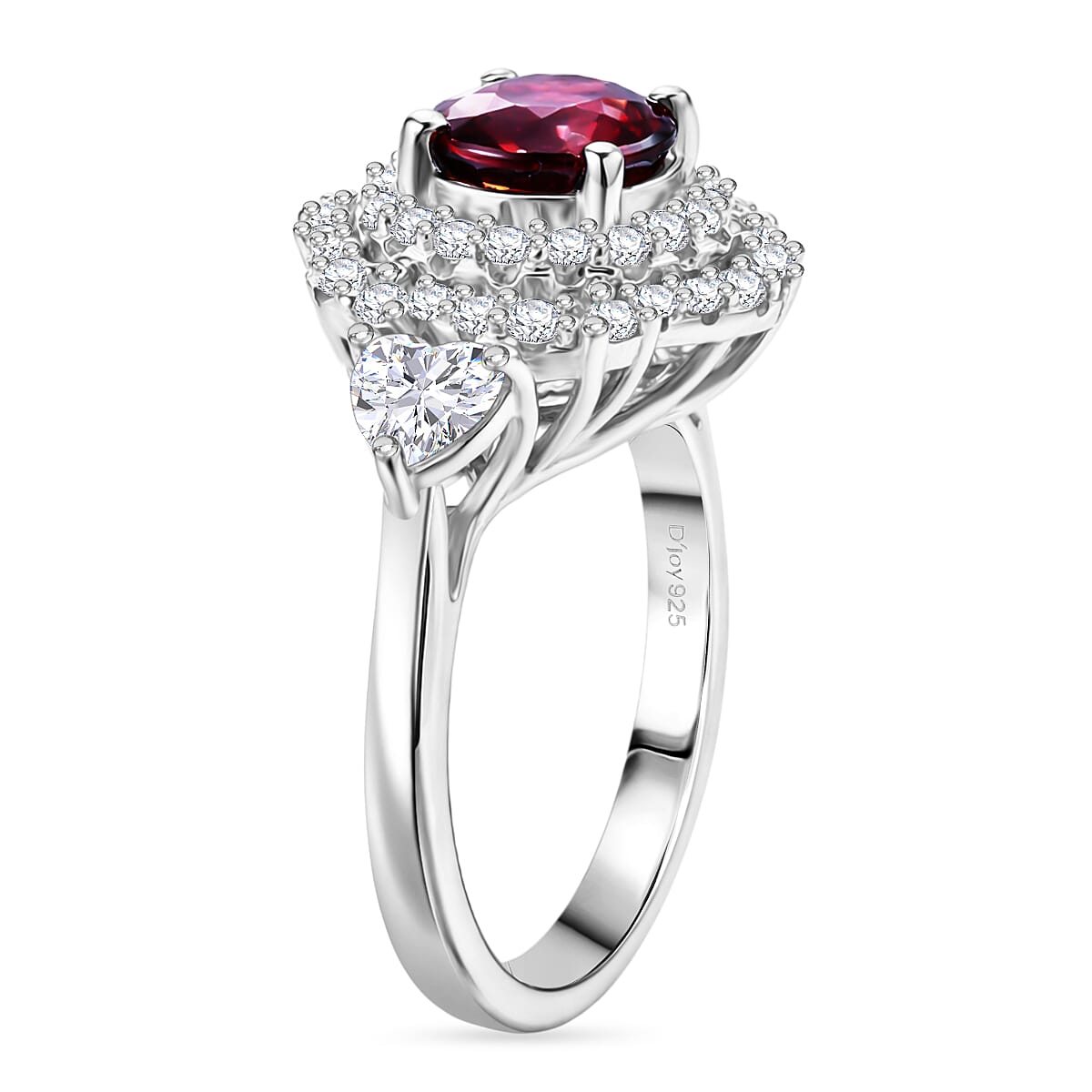 Certified & Appraised D'Joy Premium Raspberry Zircon, Moissanite Ring in Rhodium Over Sterling Silver (Size 10.0) 3.00 ctw image number 3