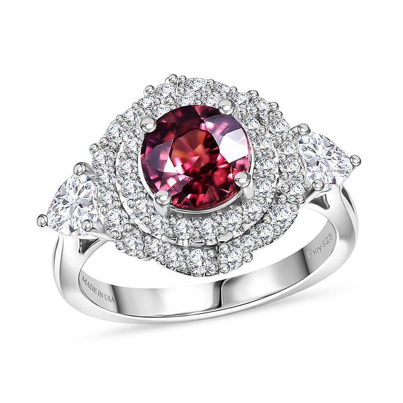 Certified and Appraised D'Joy Premium Raspberry Zircon and Moissanite 3.00 ctw Ring in Rhodium Over Sterling Silver (Size 6.0)