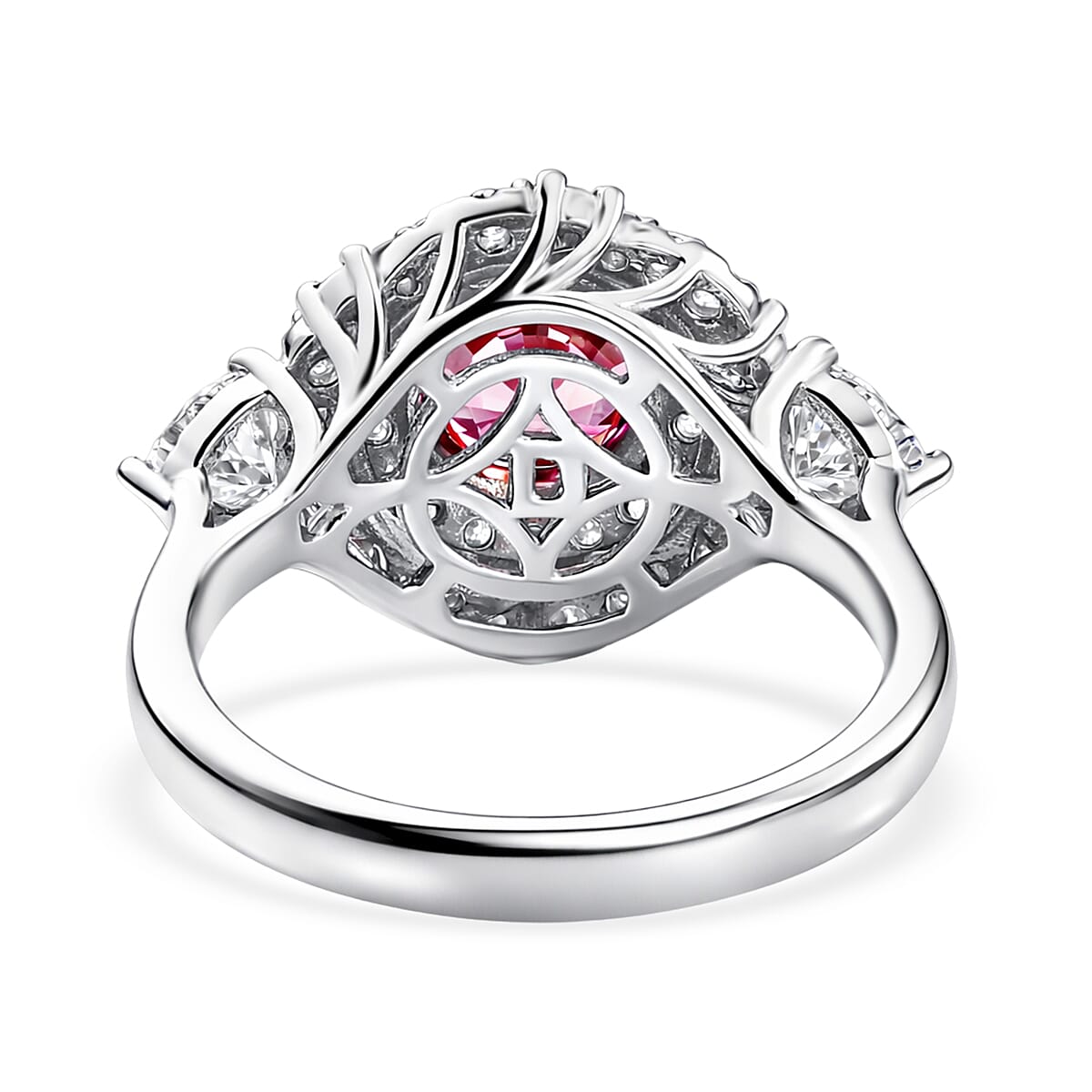 Certified & Appraised D'Joy Premium Raspberry Zircon and Moissanite 3.00 ctw Ring in Rhodium Over Sterling Silver (Size 6.0)