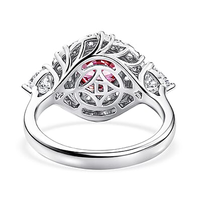 Certified and Appraised D'Joy Premium Raspberry Zircon and Moissanite 3.00 ctw Ring in Rhodium Over Sterling Silver (Size 6.0)