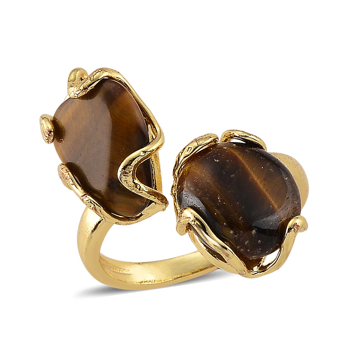 Yellow Tiger's Eye 15.00 ctw Ring (Adjustable) in Silvertone