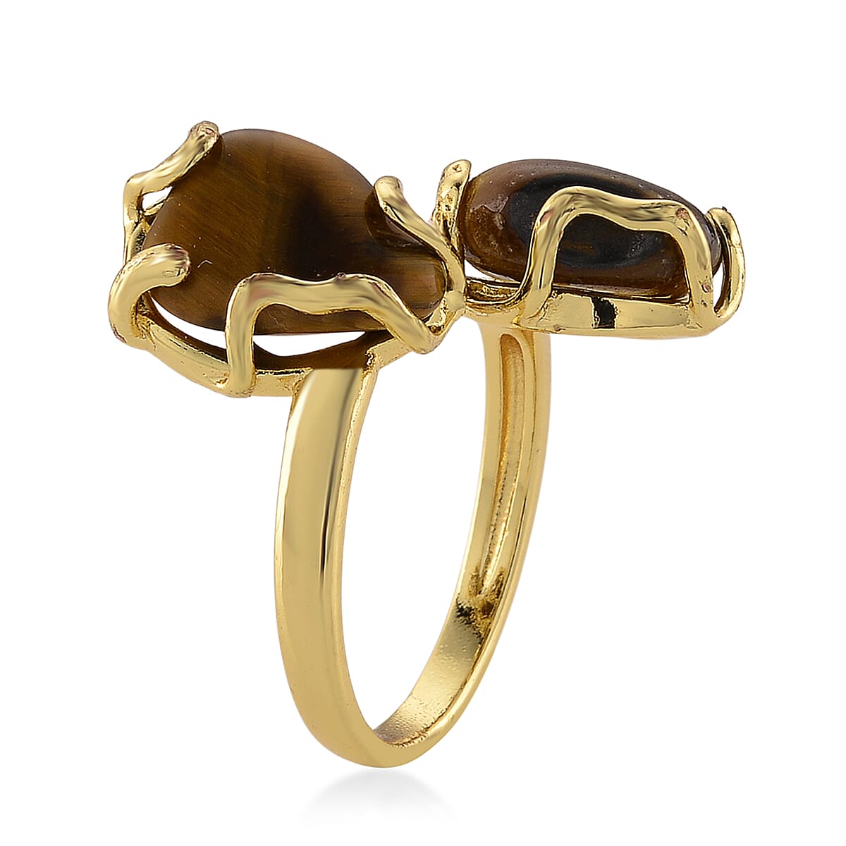 Yellow Tiger's Eye 15.00 ctw Ring (Adjustable) in Silvertone