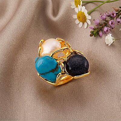 Multi Gemstone Elegant Ring (Adjustable) in Silvertone 35.00 ctw