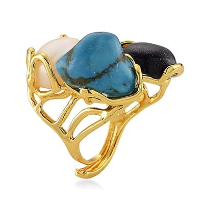 Multi Gemstone Elegant Ring (Adjustable) in Silvertone 35.00 ctw