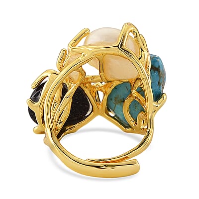 Multi Gemstone Elegant Ring (Adjustable) in Silvertone 35.00 ctw