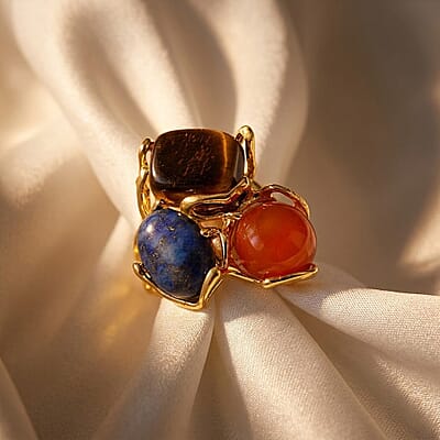 Multi Gemstone Ring (Adjustable) in Silvertone 35.00 ctw