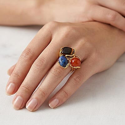 Multi Gemstone Ring (Adjustable) in Silvertone 35.00 ctw