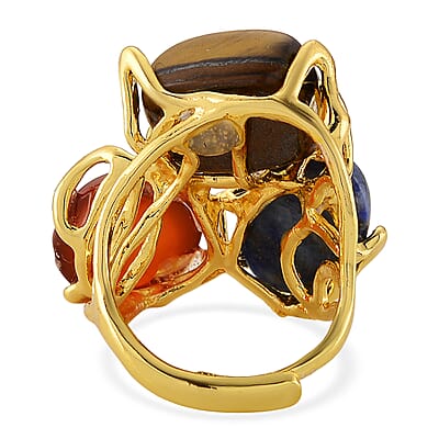 Multi Gemstone Ring (Adjustable) in Silvertone 35.00 ctw