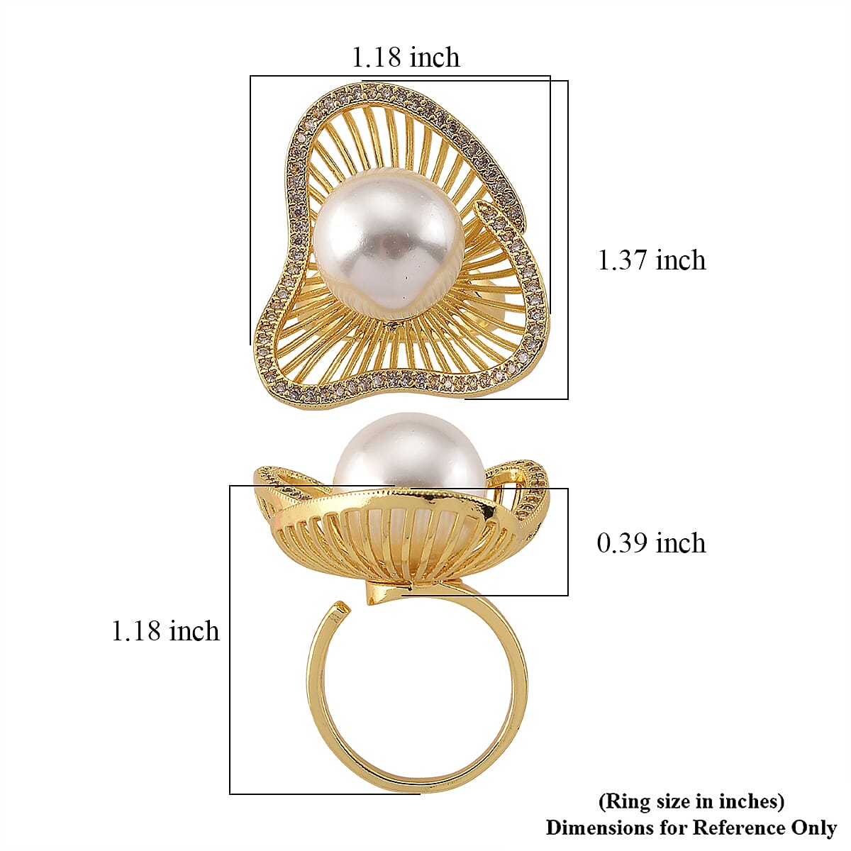 White Shell Pearl and Simulated Diamond 2.00 ctw Ring (Adjustable) in Silvertone