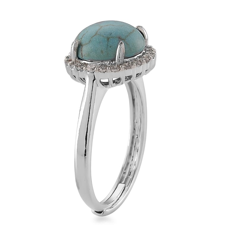Blue Howlite and Simulated Diamond 5.00 ctw Ring (Adjustable) in Silvertone