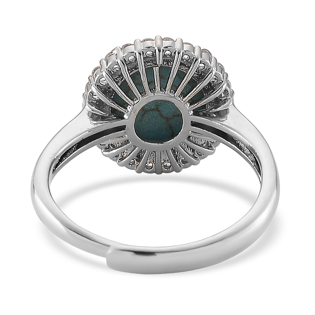 Blue Howlite and Simulated Diamond 5.00 ctw Ring (Adjustable) in Silvertone