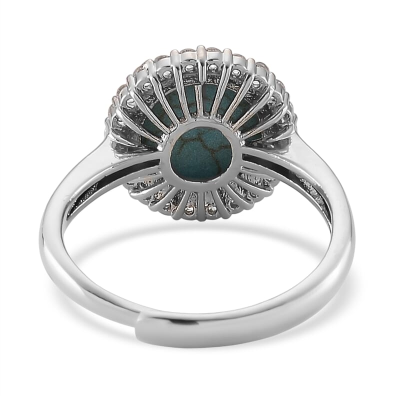 Blue Howlite and Simulated Diamond 5.00 ctw Ring (Adjustable) in Silvertone