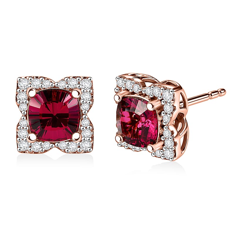 Certified and Appraised D'Joy Tanzanian Mahenge Garnet and Moissanite 2.85 ctw Earrings in 18K Vermeil Rose Gold Over Sterling Silver
