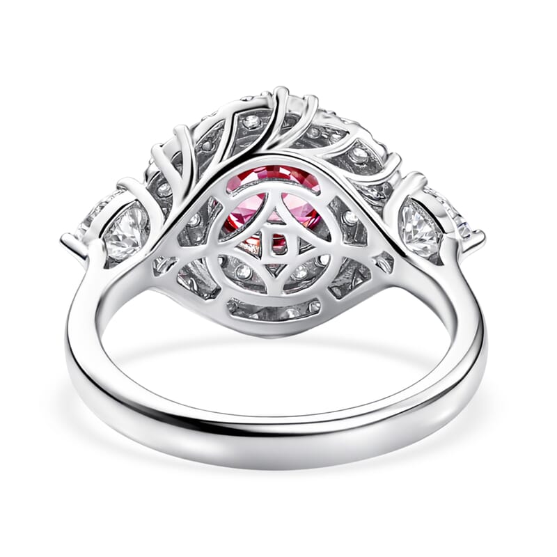 Certified and Appraised D'Joy Premium Raspberry Zircon and Moissanite 3.00 ctw Ring in Rhodium Over Sterling Silver (Size 8.0)
