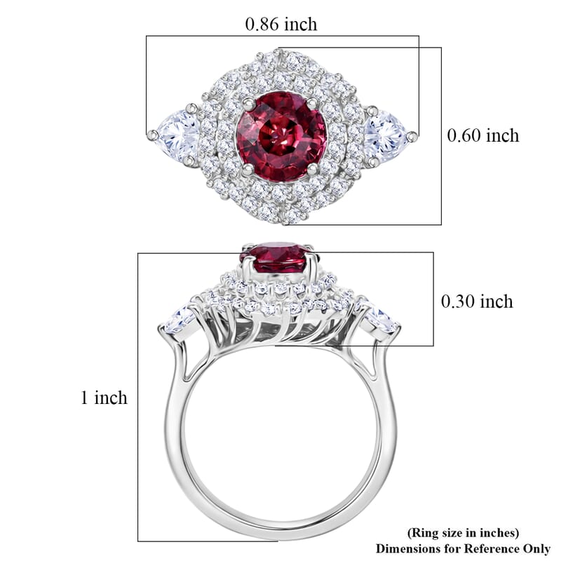Certified and Appraised D'Joy Premium Raspberry Zircon and Moissanite 3.00 ctw Ring in Rhodium Over Sterling Silver (Size 8.0)