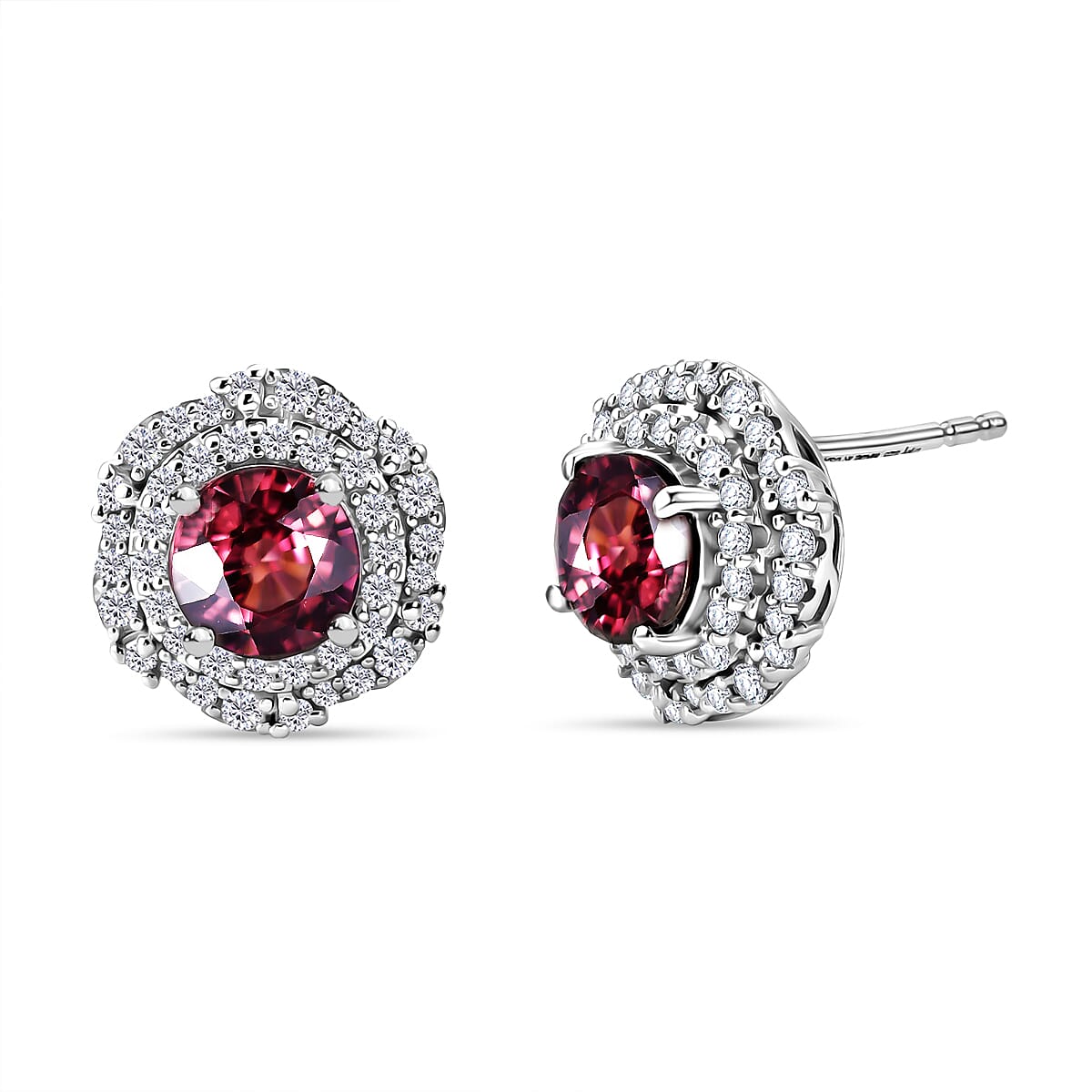 Certified & Appraised D'Joy Premium Raspberry Zircon and Moissanite 4.64 ctw Earrings in Rhodium Over Sterling Silver